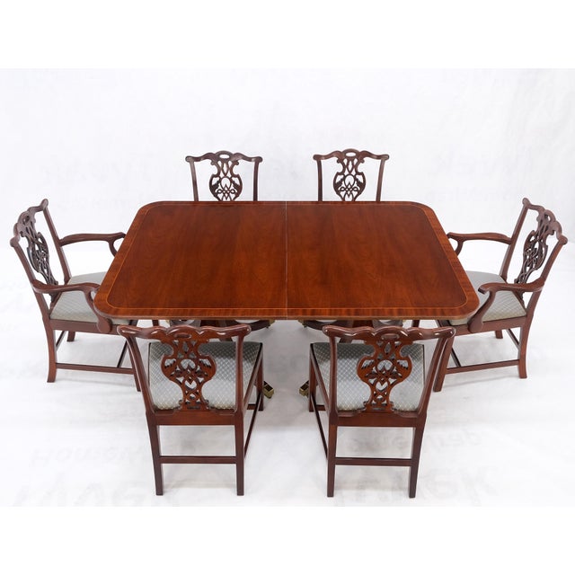 Baker Charleston Collection Mahogany Banded Dining Table 6 Chairs Set Stunning! For Sale - Image 6 of 18