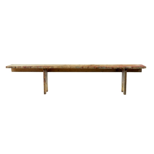 Swedish 19th century painted pine kitchen bench circa 1880. Here we have a rustic swedish bench with traces of original...