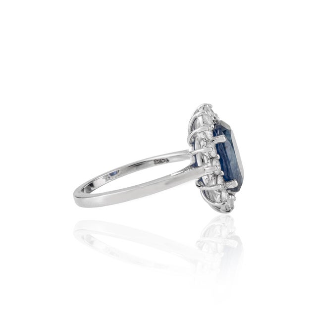 Not Yet Made - Made To Order 3.73 Ct Cushion Cut Natural Sapphire & Diamond Halo 14k Gold Statement Ring Size 6.5 For Sale - Image 5 of 16