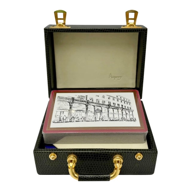 Asprey London Double Deck Playing Cards With Green Leather Case For Sale