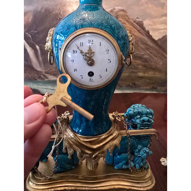 Antique Chinese Porcelain Bronze Clock Set For Sale - Image 4 of 16