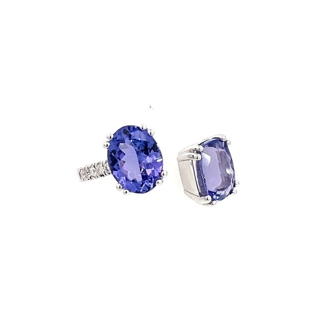 Natural Tanzanite Diamond Ring Size 6 14k W Gold 4 TCW Certified For Sale - Image 10 of 13