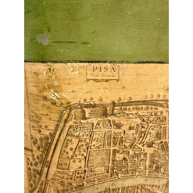 Vintage Green Toleware Metal Waste Bin With Hinged Lid and Pisa Map Design For Sale - Image 16 of 16