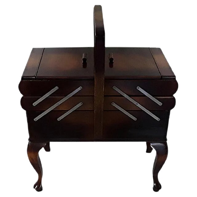 Vintage German Walnut Colored Sewing Table, 1950s For Sale