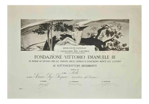 Certificate of the Vittorio Emanuele III Foundation, Original Etching, 1920s