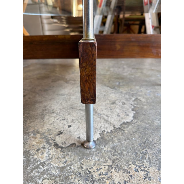 Italian Round Glass Coffee Table With Wood X-Base For Sale - Image 9 of 12