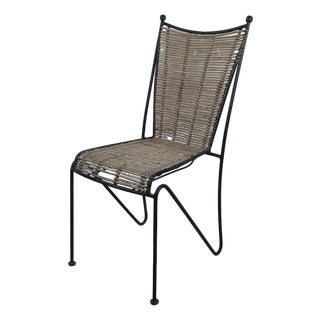 Vintage Wrought Iron & Woven Reed Dining Chair in the Style of Brown Jordan For Sale
