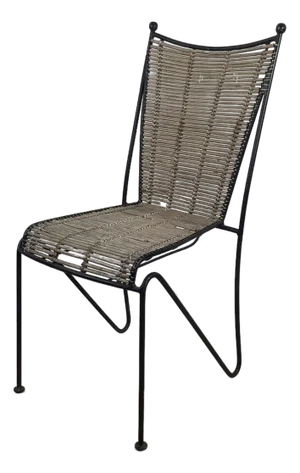 Vintage Wrought Iron & Woven Reed Dining Chair in the Style of Brown Jordan