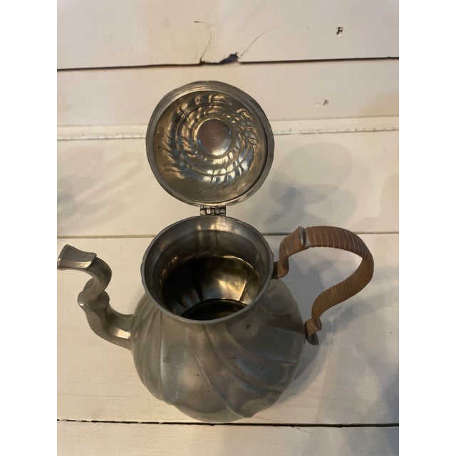 Vintage Pewter Service Set With Rattan Wrapped Handles- 3 Pieces For Sale - Image 10 of 13
