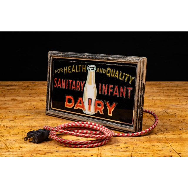 American Early 20th Century Illuminated Glass Storefront Sanitary Infant Dairy Sign For Sale - Image 3 of 18