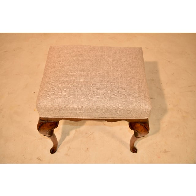 Wood Edwardian English Walnut Upholstered Stool, Circa 1900 For Sale - Image 7 of 8