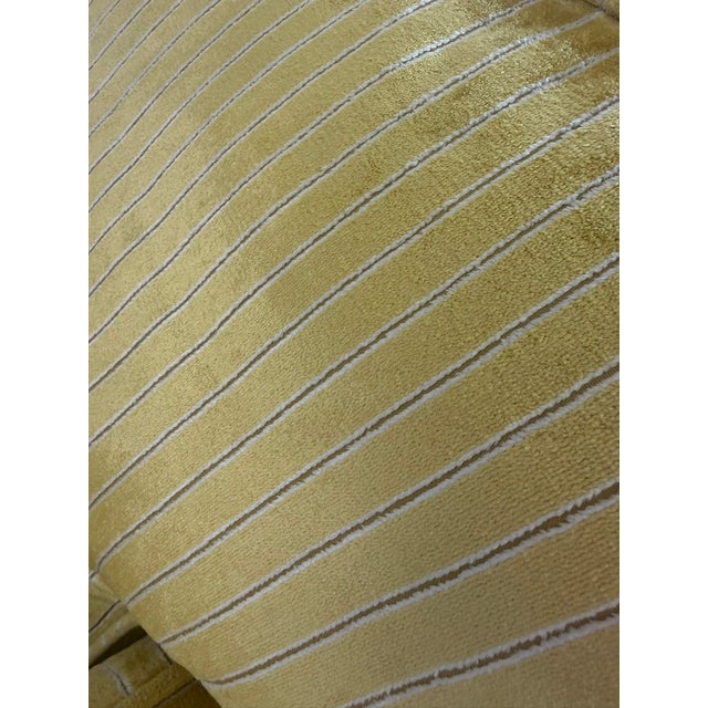 Traditional Kravet Upholstered Swivel Lounge Chair – Mustard Stripe Designer Fabric – Classic Box‑Arm Silhouette For Sale - Image 3 of 7