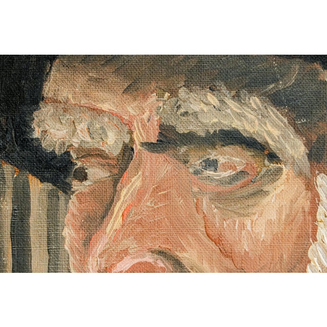 Captivating Bearded Man With Hat Antique Oil Painting Rustic Home Decor For Sale In New York - Image 6 of 15