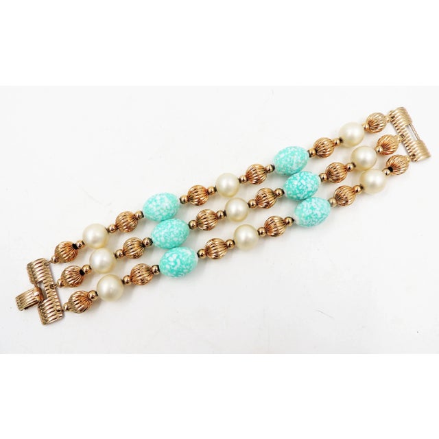 Vintage 1960s Signed Napier Book Piece Faux-Pearl & Faux-Turquoise Bead Bracelet For Sale - Image 9 of 10