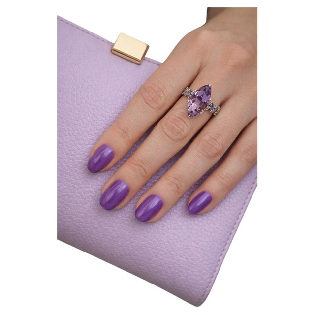 Bochic “Orient” Vintage Amethyst & Lilac Tanzanite Ring Set 18K Gold & Silver For Sale - Image 4 of 13