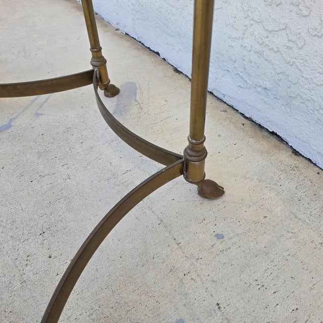 Brass Vintage La Barge Side Table Brass Glass Hoof Footed Octagonal Labarge For Sale - Image 8 of 12