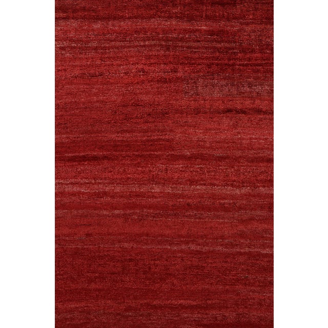 Contemporary 2010s Rug & Kilim’s Contemporary Rug in Solid Red Striations, Plain Piece For Sale - Image 3 of 7