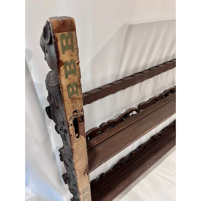 Antique Late 1800s Belgian Carved Oak Plate Rack – Griffin 55" Wall Shelf For Sale - Image 18 of 18
