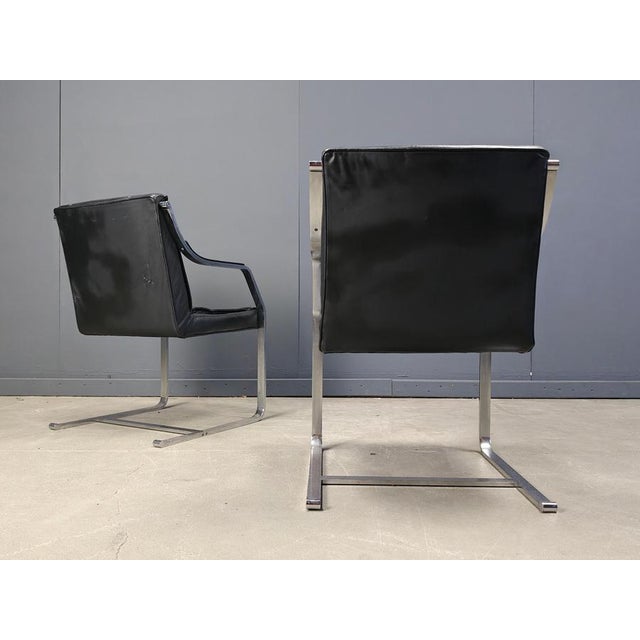 Set of 6 cantilevered leather and steel frame armchairs designed by Rudolf Glatzel for Knoll Art Collection. Beautiful...
