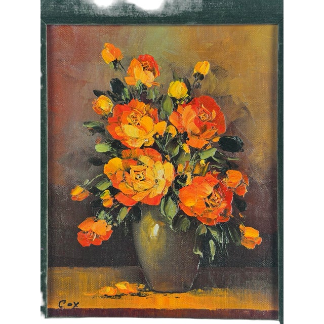 Vintage Signed Floral Still Life Painting, Cox- Yellow and Orange Roses in Gold-Toned Frame For Sale - Image 11 of 12