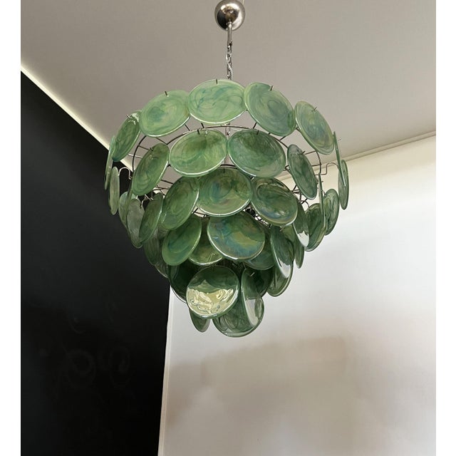 Space Age Murano Chandelier with Green Albaster Iridescent Glass Plates, 1990s For Sale - Image 4 of 18