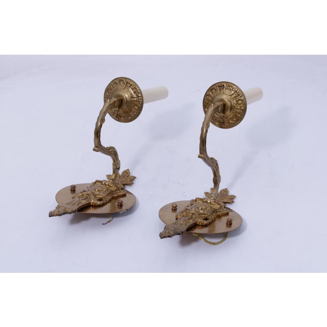 Pair of Antique French Style Brass Electrified Wall Sconces For Sale - Image 4 of 12