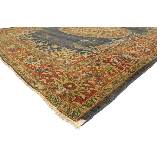76796 Distressed Antique Persian Sultanabad rug with Rustic Artisan Industrial Style 09'03 x 11'09. With time-softened...