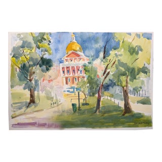 Vintage "State House" Watercolor by Patricia McCarthy For Sale