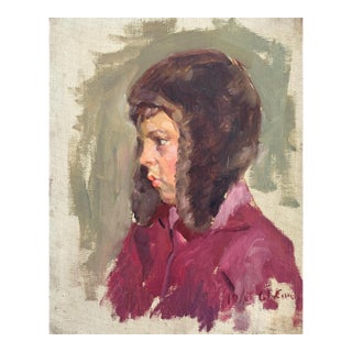 Soviet Child Portrait, Original Oil Painting, Ukrainian Artist 37-29 For Sale