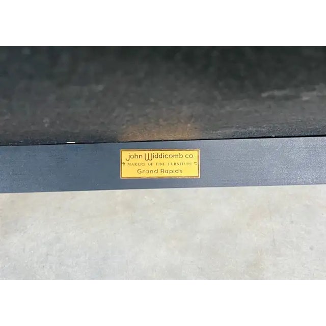 t.h. Robsjohn-Gibbings Teal Blue Velvet Sabre Leg Bench by John Widdicomb For Sale - Image 10 of 10