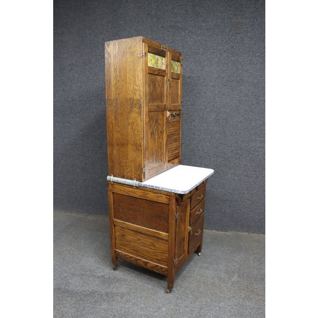 Rare Salesman Sample Style Hoosier Cabinet in Oak With Enamel Work Surface For Sale - Image 15 of 15