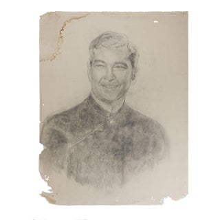 Vintage Mid 20th Century Distressed Portrait Drawing Man in Uniform For Sale