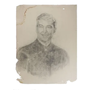 Vintage Mid 20th Century Distressed Portrait Drawing Man in Uniform