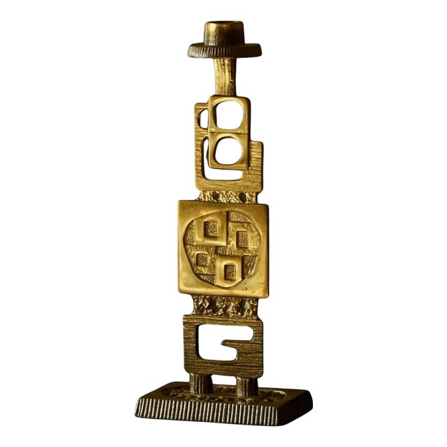 Mid-Century Brutalist Candleholder in Brass, 1960s For Sale