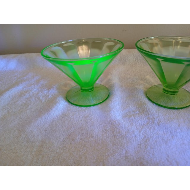 Vintage 1930's Depression / Uranium Glass Federal Glass Paneled Optic Sherbets (2) For Sale In Saint Louis - Image 6 of 6