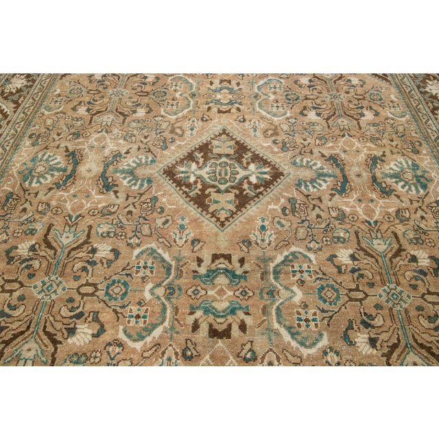 Brown Handmade Vintage Mahal Persian Wool Rug With Floral Pattern in Brown For Sale - Image 8 of 9