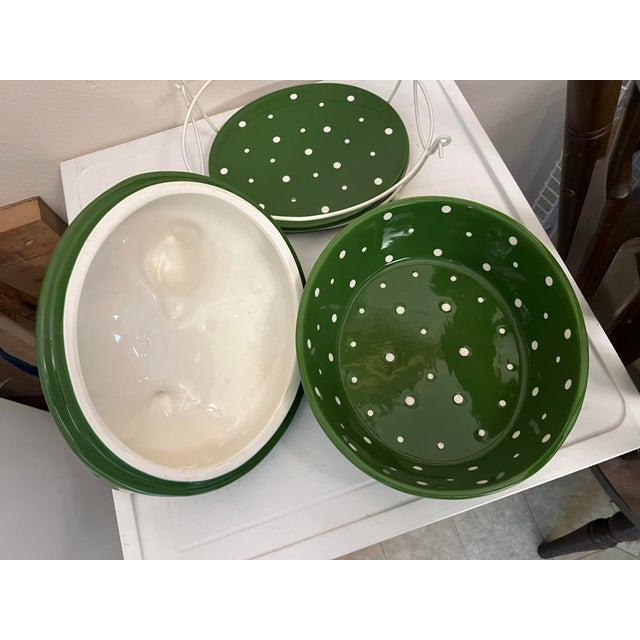 Vintage Ceramic Green & White Hen Casserole Set For Sale - Image 9 of 9