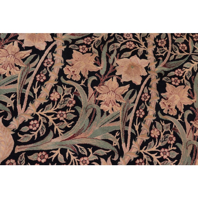 Shabby Chic 1990's Daffodils Pak-Persian Black/Tan Wool Rug - 9'0'' X 12'1'' For Sale - Image 4 of 9