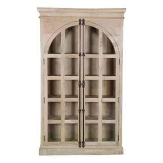 Modern Coastal Arch Glass Bookcase For Sale
