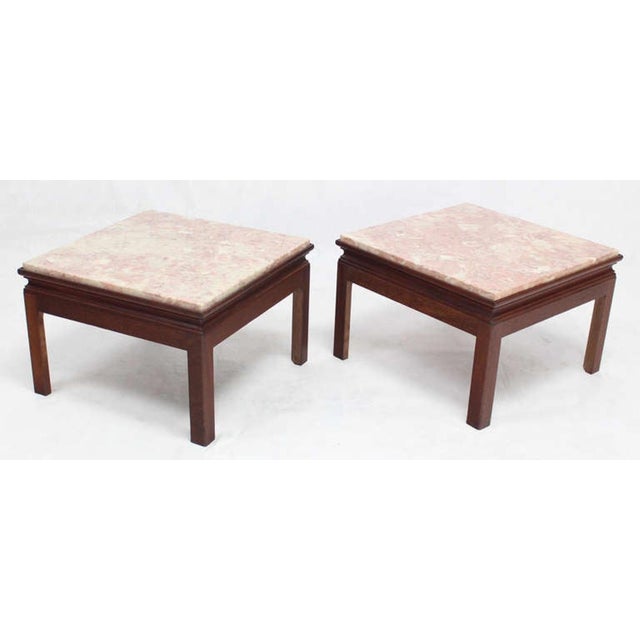 Mid-Century Modern Mid-Century Modern Pair Low Profile Square Marble Top Side End Tables Stand MINT For Sale - Image 3 of 8