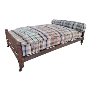 19th Century Original Red Painted Trendle Bed With 19th Century Rag Rug Mattress