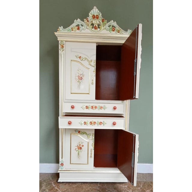 French Provincial Antique Venetian Style Hand-Painted Armoire For Sale - Image 3 of 12