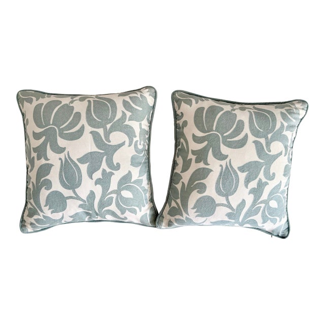 Blue and White Woven Pillows, Pair For Sale