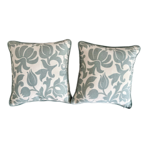Blue and White Woven Pillows, Pair