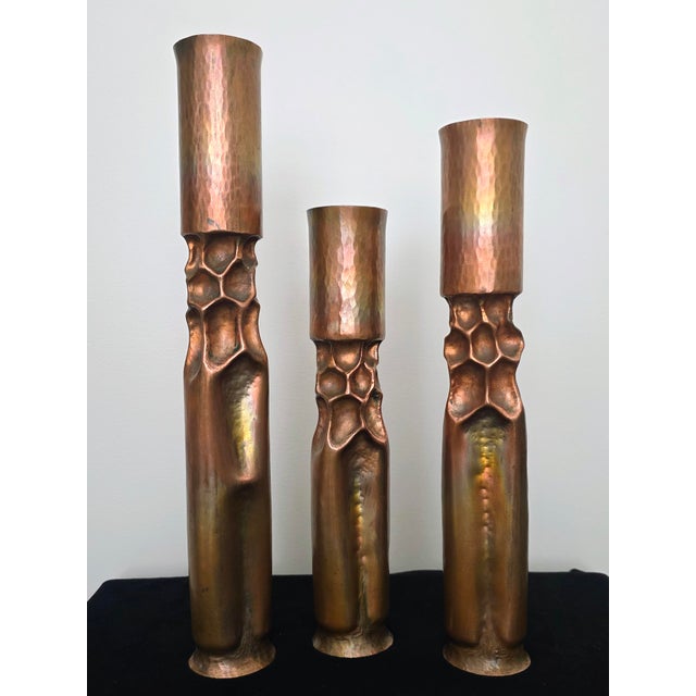 Late 20th Century Brutalist Copper Candle Holders by Thomas R. Markusen For Sale - Image 5 of 12