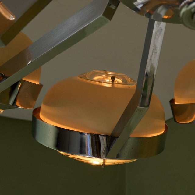Large Round 10-Armed Chandelier with Glass Lens Diffusors by Oscar Torlasco, Italy, 1970s For Sale - Image 6 of 13