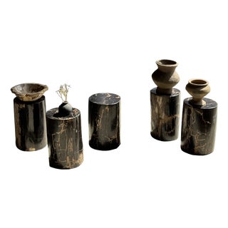 Small Side Table in Black Petrified Wood with Beige Striations For Sale