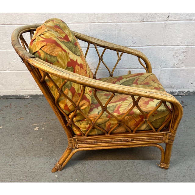 Wood Vintage Ficks Reed Style Rattan Lounge Chair and Ottoman For Sale - Image 7 of 15