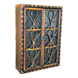 Coastal Bamboo Two Door Glass Wall Cabinet For Sale