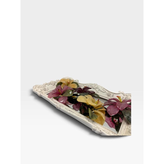 Shabby Chic Rococo Mirrored Dresser Platter & Agate Glass Flower Arrangement For Sale In West Palm - Image 6 of 7